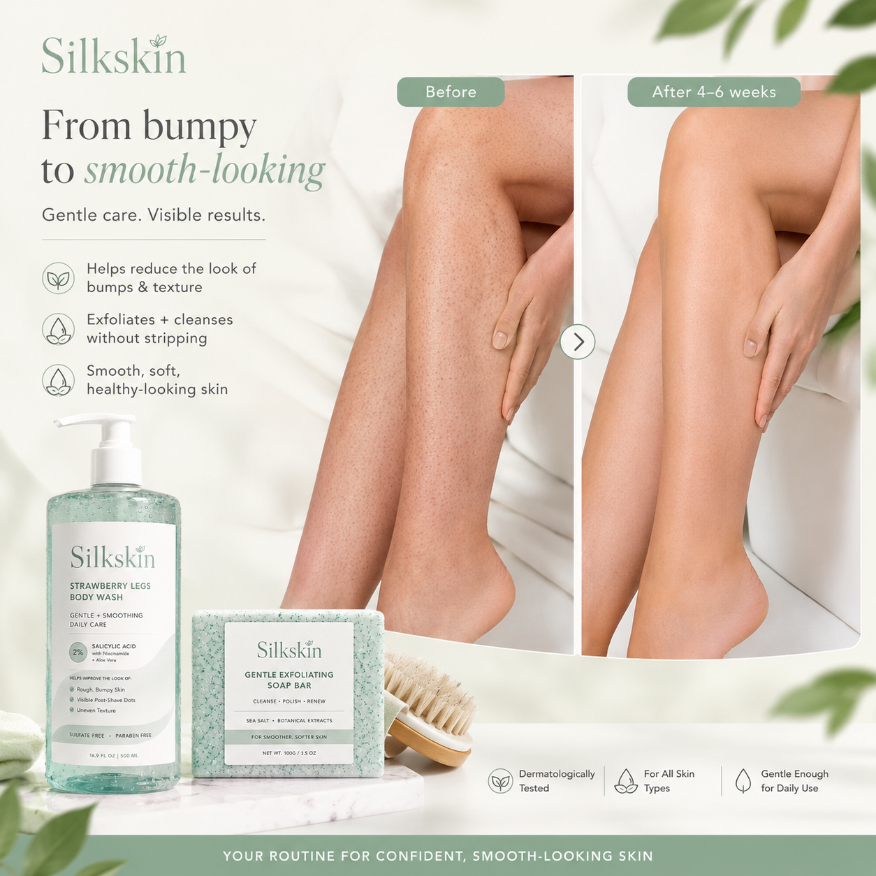 From bumpy to smooth-looking skin after 4 to 6 weeks